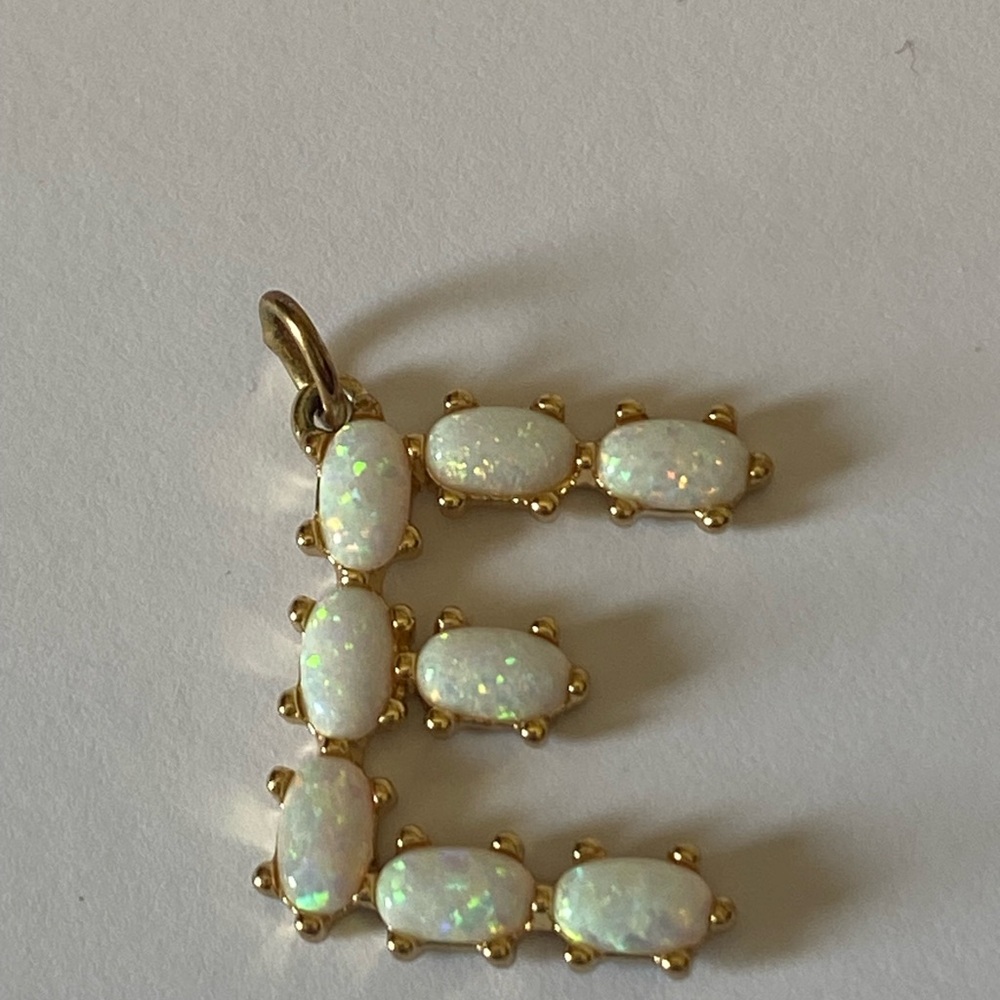 Stella & Dot Gold and White Opal 'E' Necklace